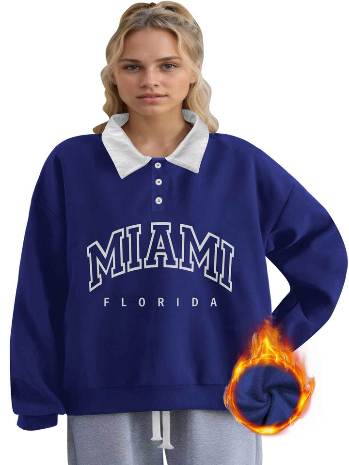 Damen Oversized College-Sweatshirt mit Polokragen und wärmender Fleece-Innenseite Drune