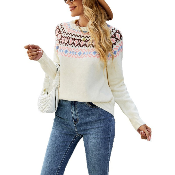 Damen Nordic-Muster Pullover mit Rundhalsausschnitt und lässigem Schnitt Drune