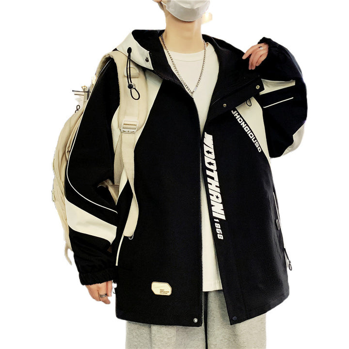 Herren Oversize-Windbreaker mit Kapuze, sportlichem Frontprint und Kontrastpanelen Drune
