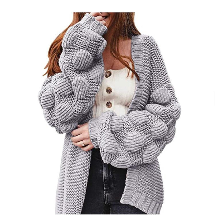 Damen Grobstrick Cardigan mit Puffärmeln und strukturiertem Design Drune