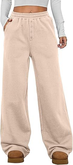 Damen Kuschelige Fleece-Sweatpants mit weitem Bein und hohem Elastikbund Drune