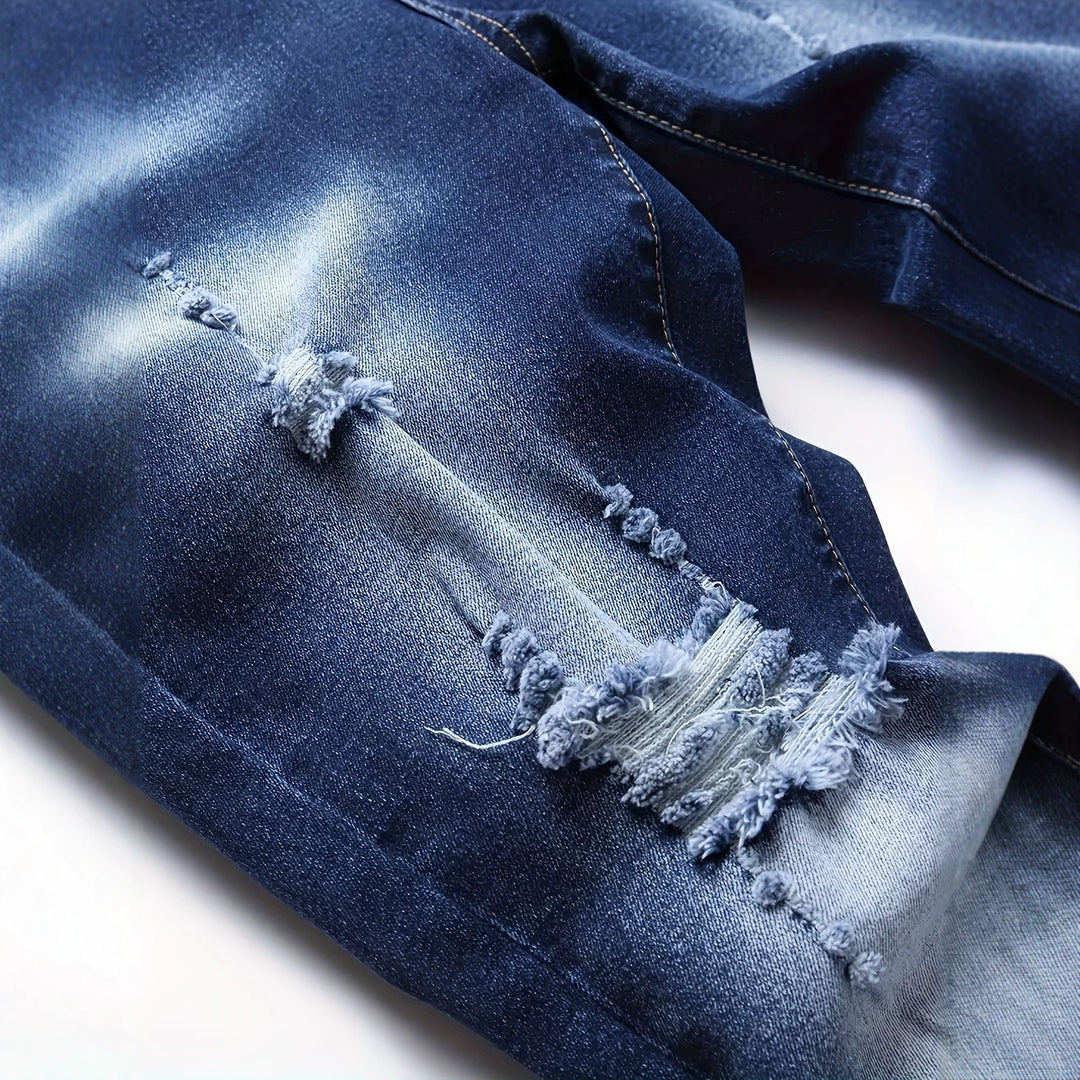 Herren Slim Fit Destroyed Jeans Drune