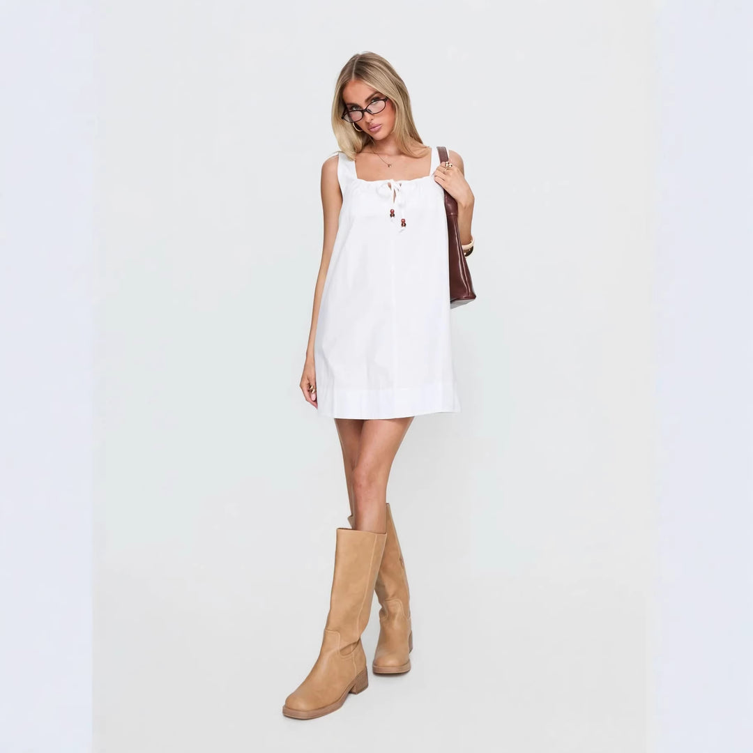 Damen lässiges Sommerkleid mit verstellbarem Schnürdesign und luftiger Silhouette Drune