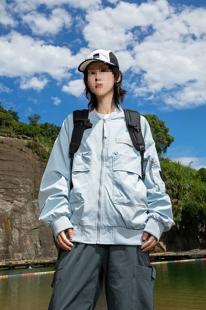 Damen Oversize Multifunktionale Field-Bomberjacke mit Cargo-Taschen & gerippten Bündchen Drune