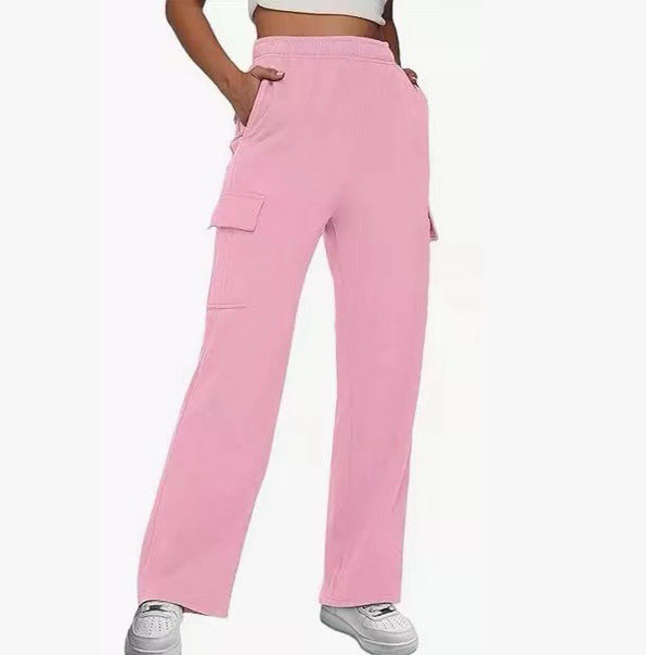 Damen nan gerade geschnittene Cargo-Sweathose mit hoher Taille und aufgesetzten Taschen Drune