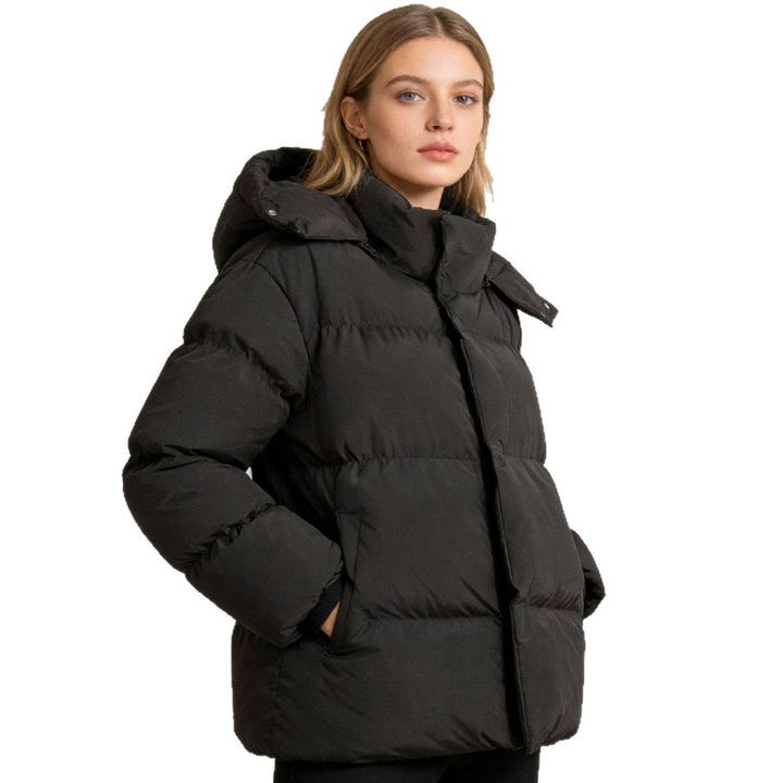 Damen Gefütterte Oversized-Steppjacke mit Kapuze und hohem Stehkragen Drune