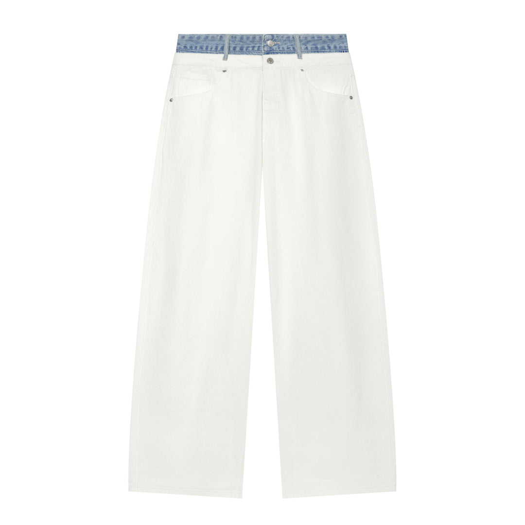 Damen Cropped-Jeans mit weitem Bein und kontrastierendem Bund Drune