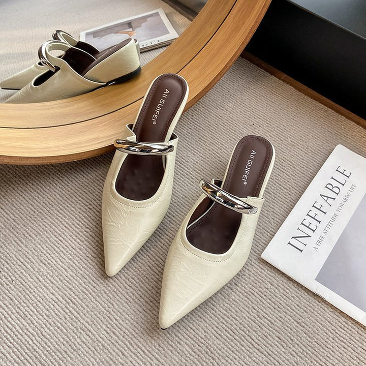 Damen elegante Slingback Mules mit spitzem Zehenbereich und dekorativem Ketten-Detail Drune