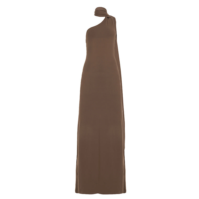 Damen langes Wickelkleid mit asymmetrischem Ausschnitt und eleganter Schal-Detail Drune