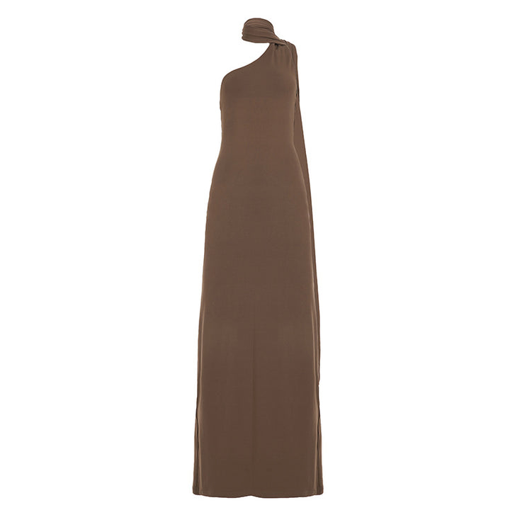 Damen langes Wickelkleid mit asymmetrischem Ausschnitt und eleganter Schal-Detail Drune