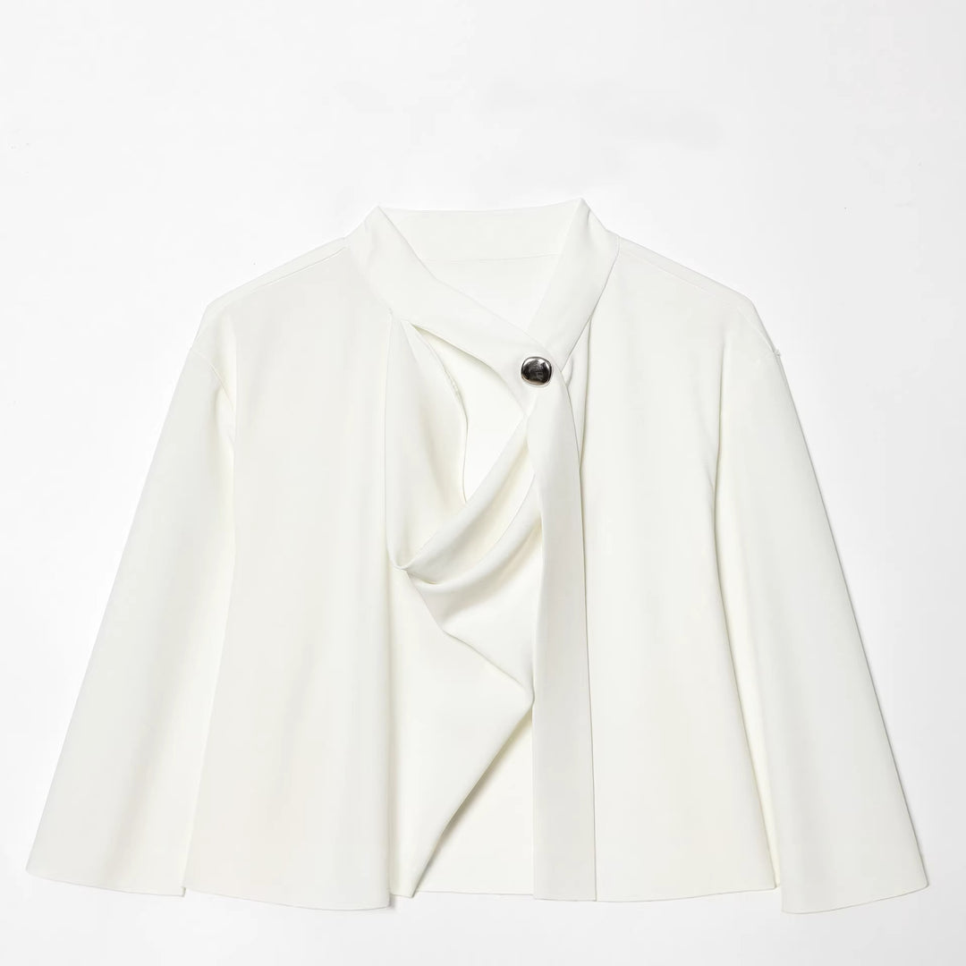 Damen nan schluppenbluse mit drapierter Knotenfront und breiten Manschetten Drune