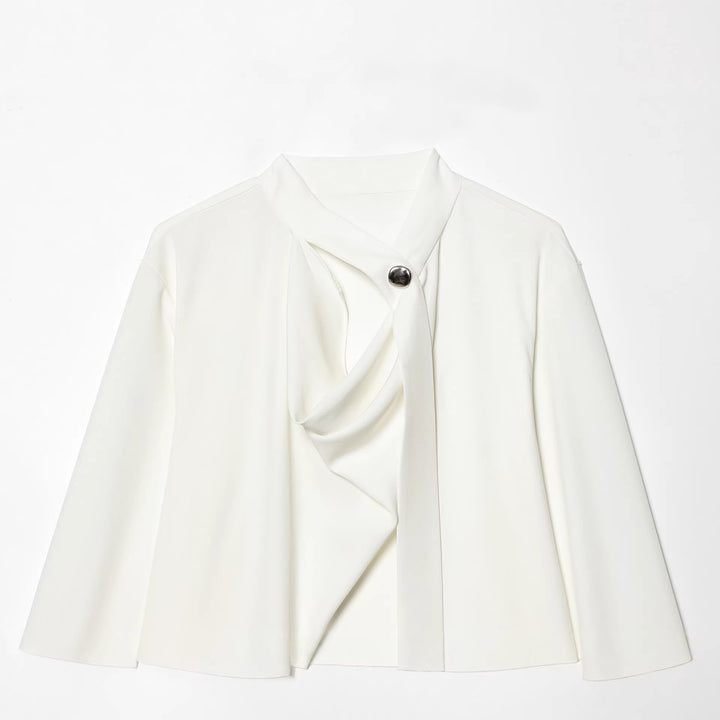Damen nan schluppenbluse mit drapierter Knotenfront und breiten Manschetten Drune