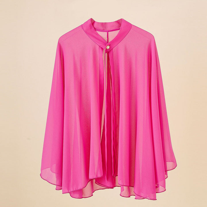 Damen Chiffon-Cape mit Schleifenkragen und Zierknopf Drune