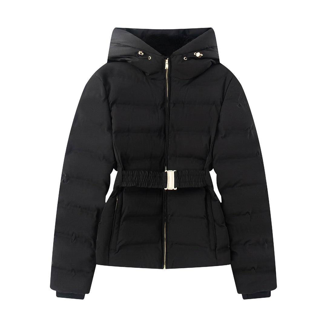 Damen nan taillierte gesteppte Winterjacke mit Kapuze, elastischem Taillengürtel und thermischer Synthetikfüllung Drune