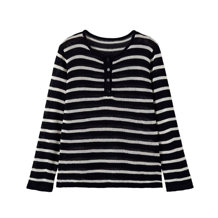 Damen Gestreifter Leichter Feinstrick‑Henley mit Knopfleiste Drune