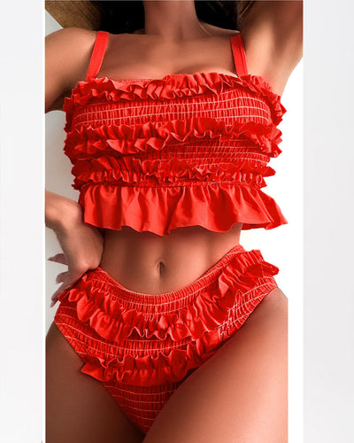Damen High-Waisted Bikini-Unterteil mit Rüschendetails Drune