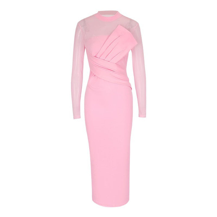 Damen Elegantes Langarm-Midi-Kleid mit raffinierter Drapierung und figurbetonter Silhouette Drune