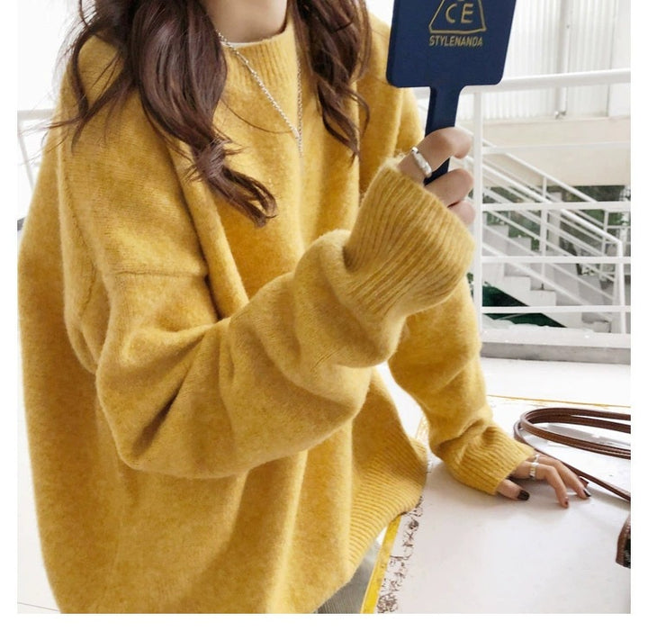 Damen Lässiger Kuschel-Feinstrickpullover mit Stehkragen und verlängerten Bündchen Drune