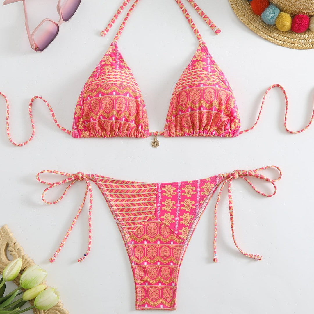 Damen Triangel-Bikini mit liebevollem Blumenmuster und verstellbaren Trägern Drune