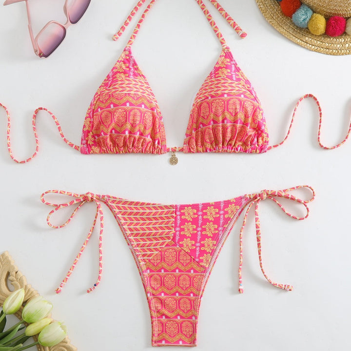 Damen Triangel-Bikini-Set mit verspieltem Blumenmuster Drune