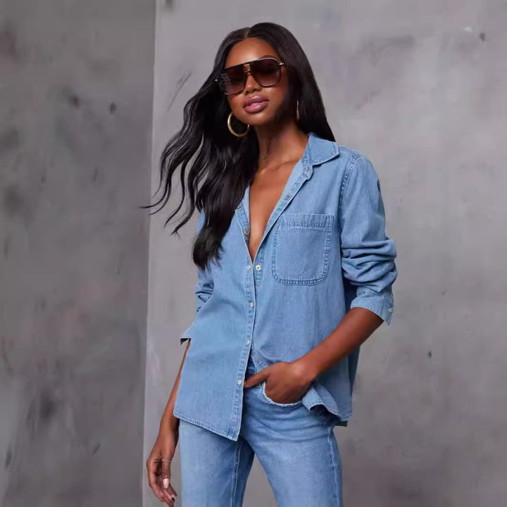 Damen Jeanshemd mit praktischer Brusttasche und modischen Akzenten Drune