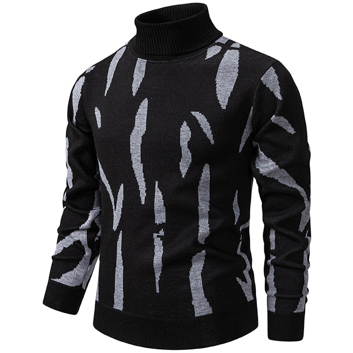 Herren Strukturierter Rollkragenpullover mit abstraktem Jacquardmuster und gerippten Abschlüssen Drune