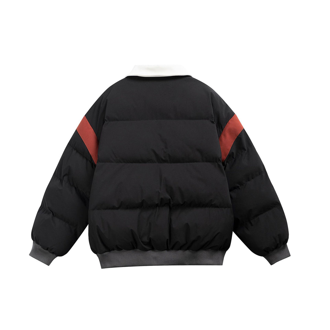 Damen Kurz geschnittene wattierte Blousonjacke mit kontrastierendem Kragen und Stickdetails Drune