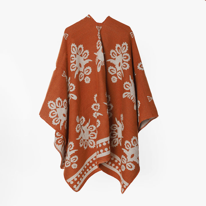 Damen Jacquard-Capeponcho mit floralem Muster und Oversize-Fall Drune
