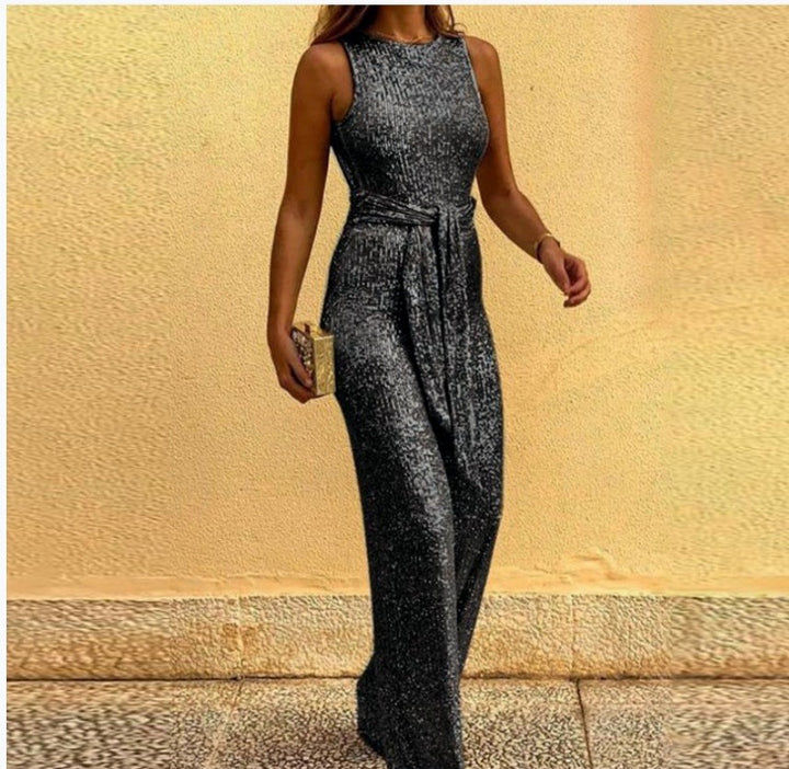 Damen Glamouröses Maxikleid mit glänzendem Paillettenbesatz und eleganter Taillenbindung Drune