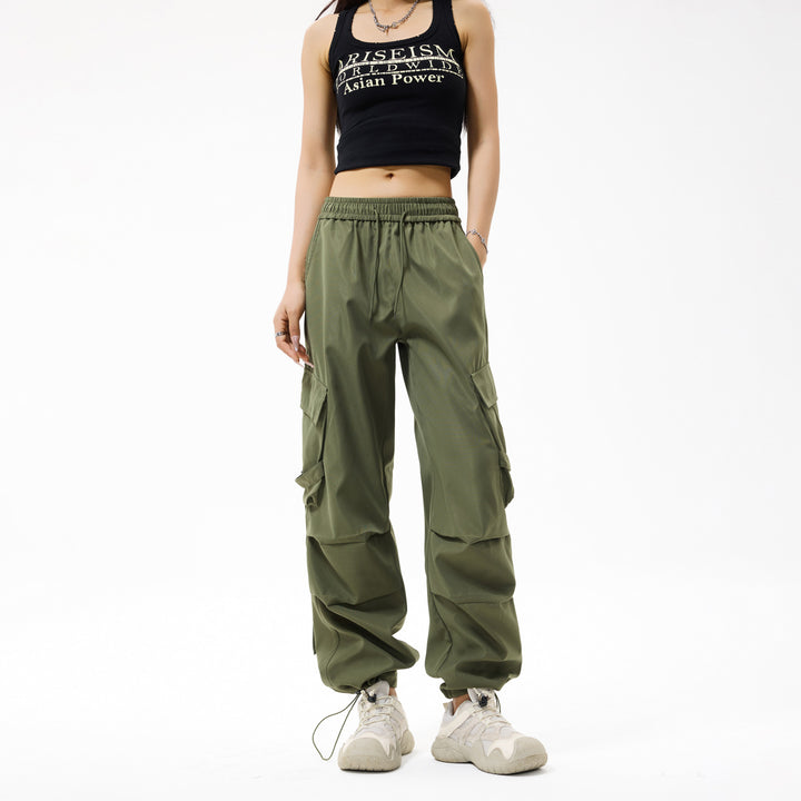 Herren Baggy‑Cargo‑Hose mit modularen Klappfächern, Band‑Details und Kordelbund Drune