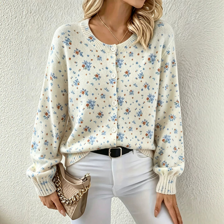 Damen Leichter Jacquard‑Strickcardigan mit Leo‑Print, Rundhalsausschnitt und Knopfleiste Drune