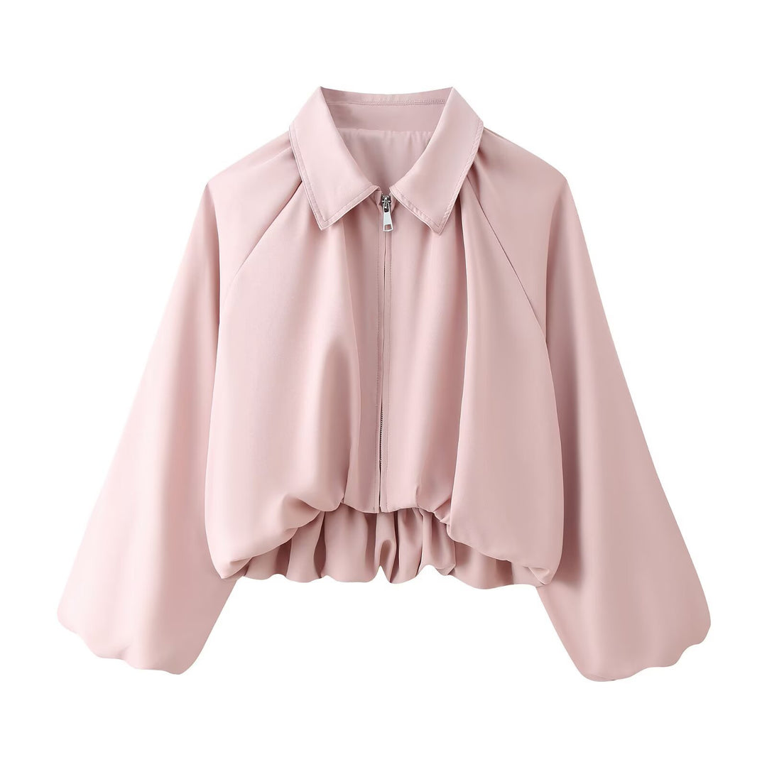 Damen Kurze Cropped‑Jacke mit Raglanärmeln, Reißverschluss und gerafftem Saum Drune