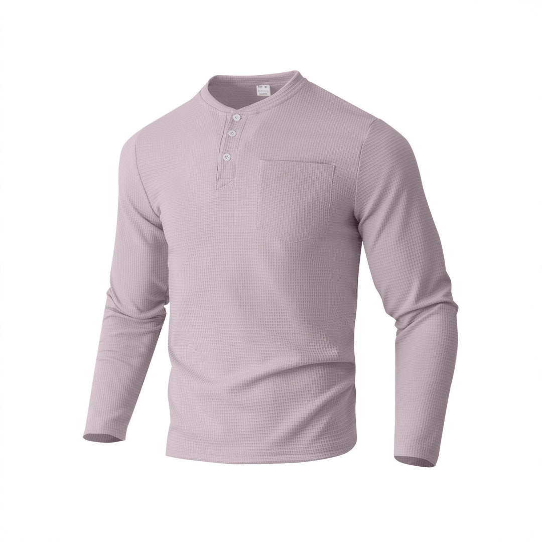 Herren Langarm Henley mit Waffelstruktur und Brusttasche thermisches Langarmshirt Drune