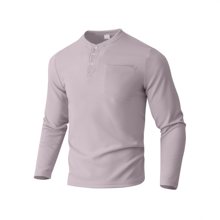 Herren Langarm Henley mit Waffelstruktur und Brusttasche thermisches Langarmshirt Drune