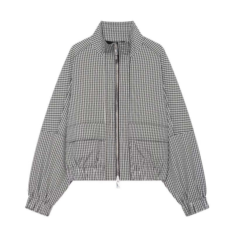 Damen Gekürzte Boxy‑Jacke im Vichy‑Karo mit Stehkragen und Zweiwege‑Reißverschluss Drune