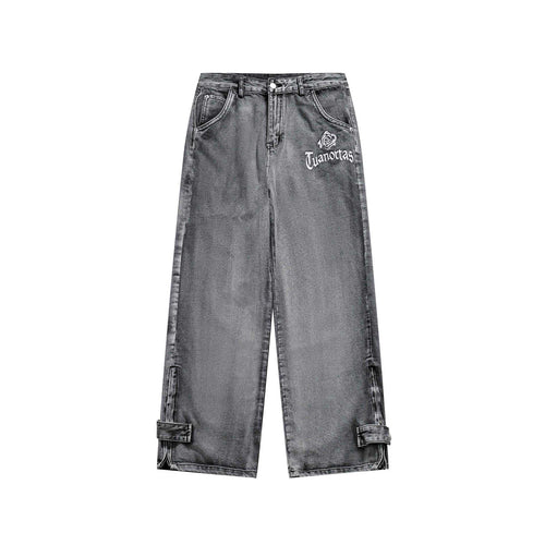 Damen Cropped Wide‑Leg Cargojeans mit Utility‑Taschen, Zierstickerei und verstellbaren Beinriegeln Drune