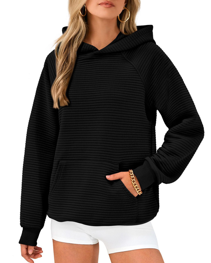 Damen modischer Kapuzenpullover mit strukturiertem Oberflächenmuster Drune