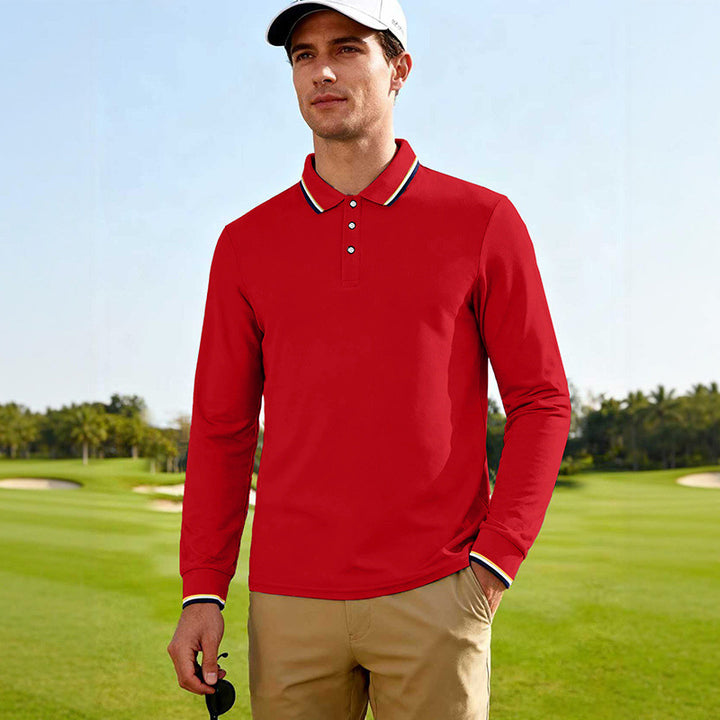 Herren Golf-Performance-Poloshirt langärmlig atmungsaktiv mit Kontrastkragen Drune