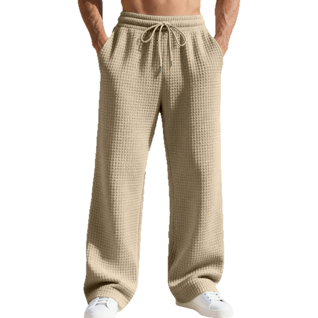 Herren nan lässige Waffelstrick-Freizeithose mit elastischem Bund und Kordel Drune