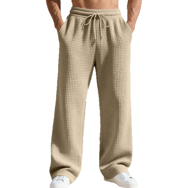 Herren nan lässige Waffelstrick-Freizeithose mit elastischem Bund und Kordel Drune