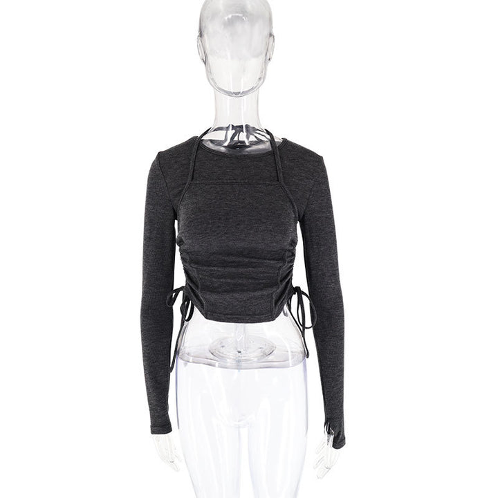 Damen Langarm Crop-Top mit verstellbarem Kordelzug Drune