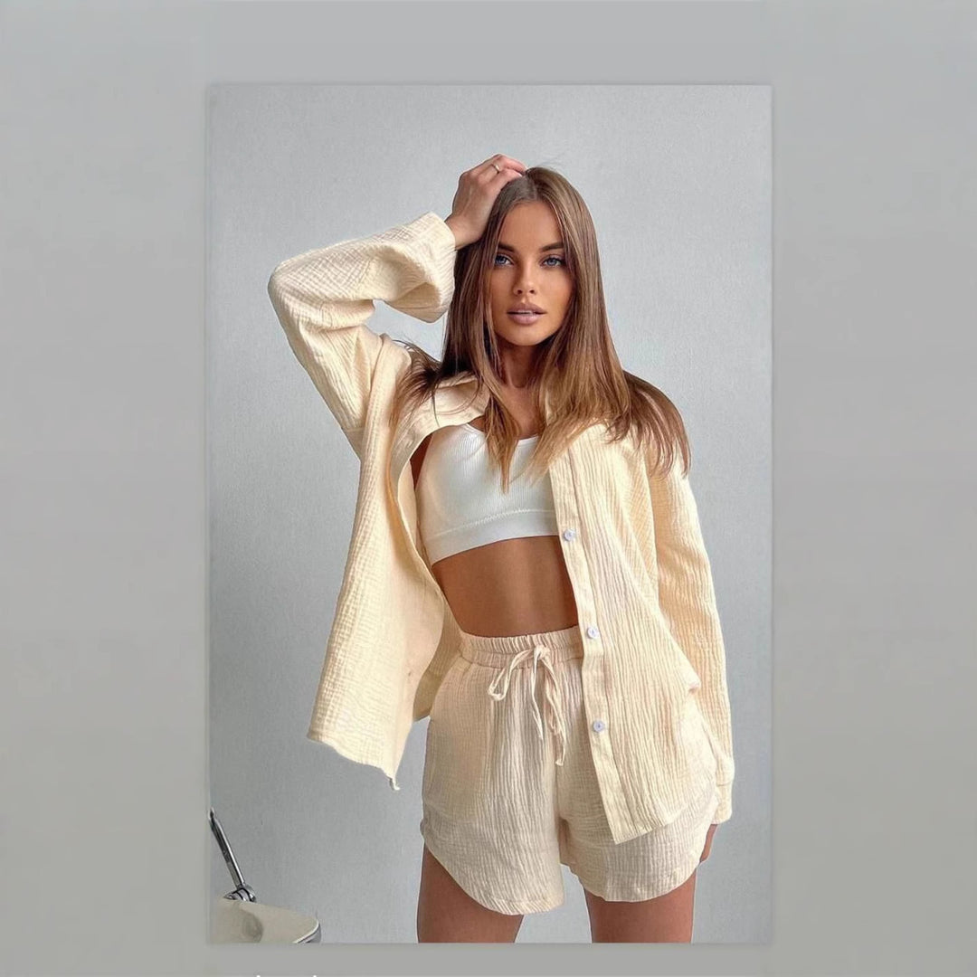 Damen lässiges Kurzarm-Set mit komfortablem Oberteil und weiten Shorts