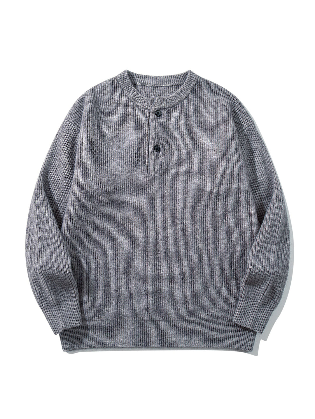 Herren Grobstrick-Henley-Pullover mit halber Knopfleiste und Rippbündchen Drune