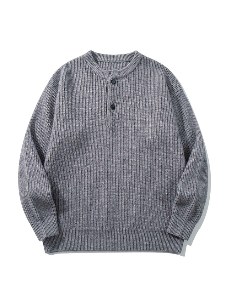 Herren Grobstrick-Henley-Pullover mit halber Knopfleiste und Rippbündchen Drune