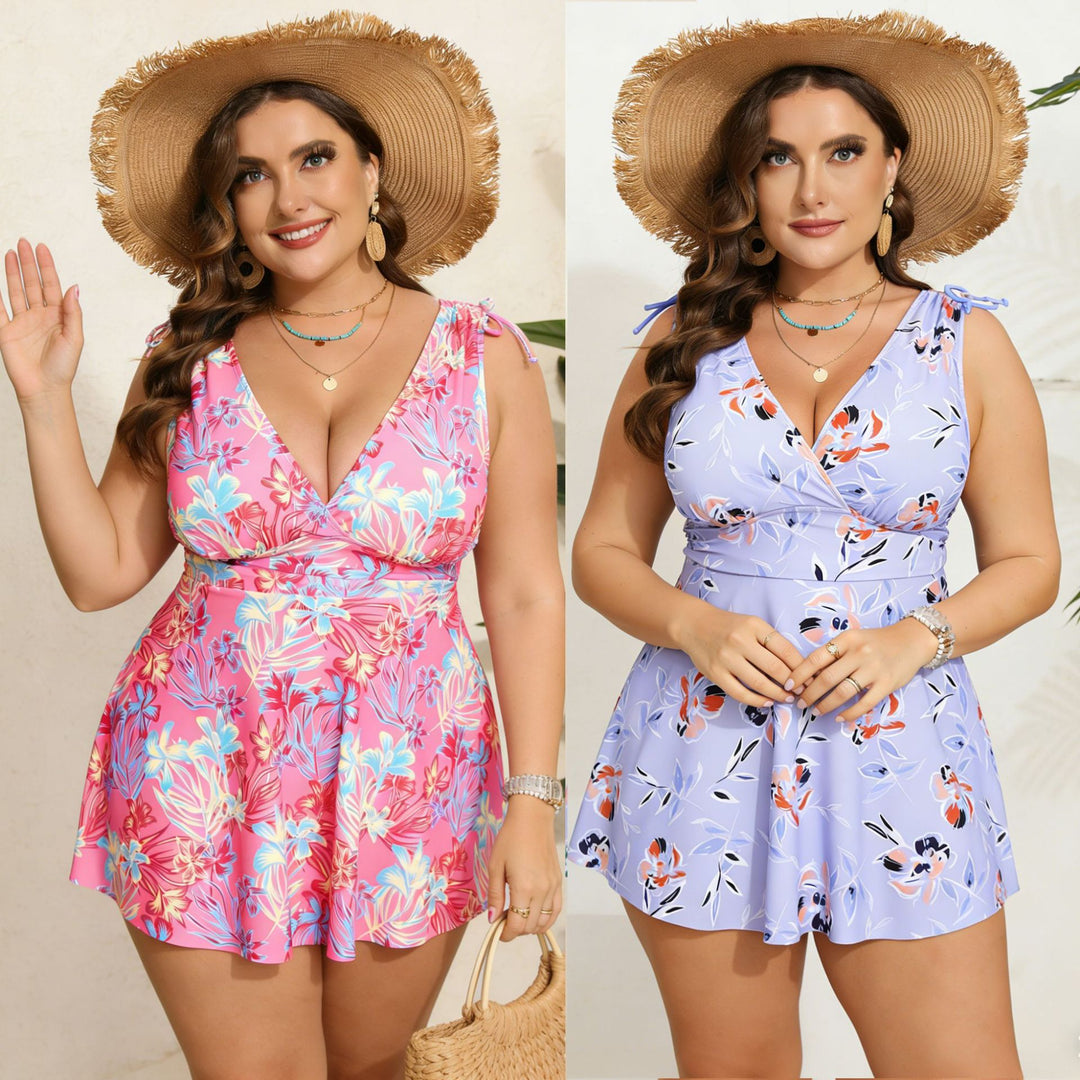 Damen Badeanzug mit floralem Schnitt und praktischen Taschen Drune