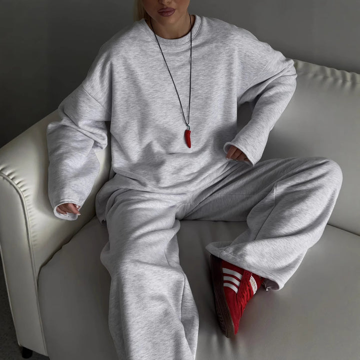 Damen Oversized Loungewear-Set mit Relaxed-Longsleeve und weitem High-Waist-Jogger Drune