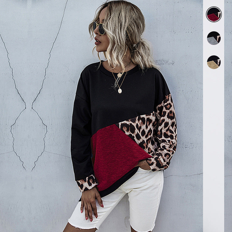 Damen Oversize-Colorblock-Sweatshirt mit Leo-Ärmel und Rundhalsausschnitt Drune