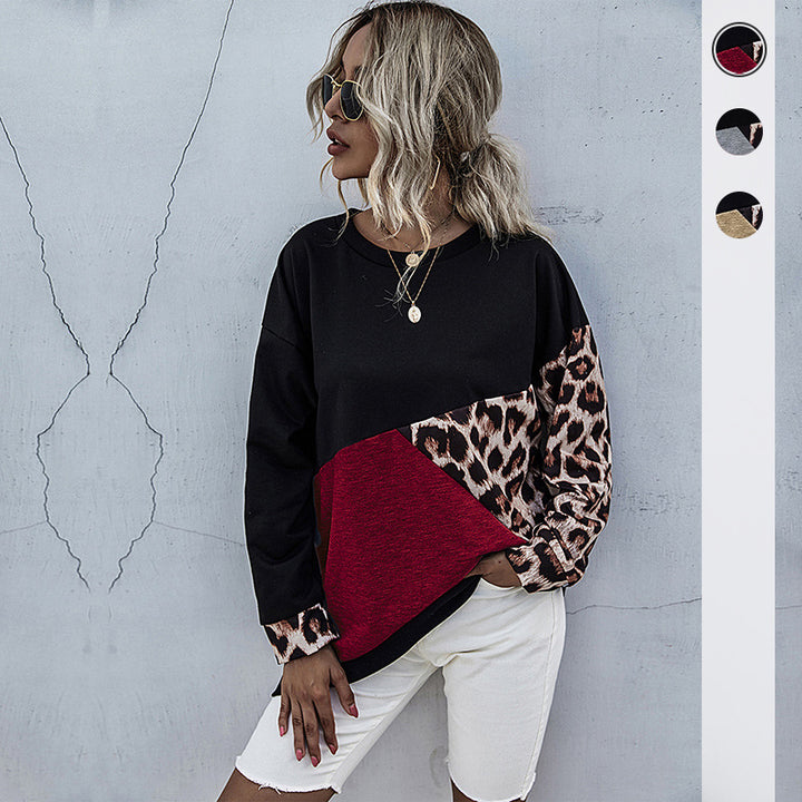 Damen Oversize-Colorblock-Sweatshirt mit Leo-Ärmel und Rundhalsausschnitt Drune