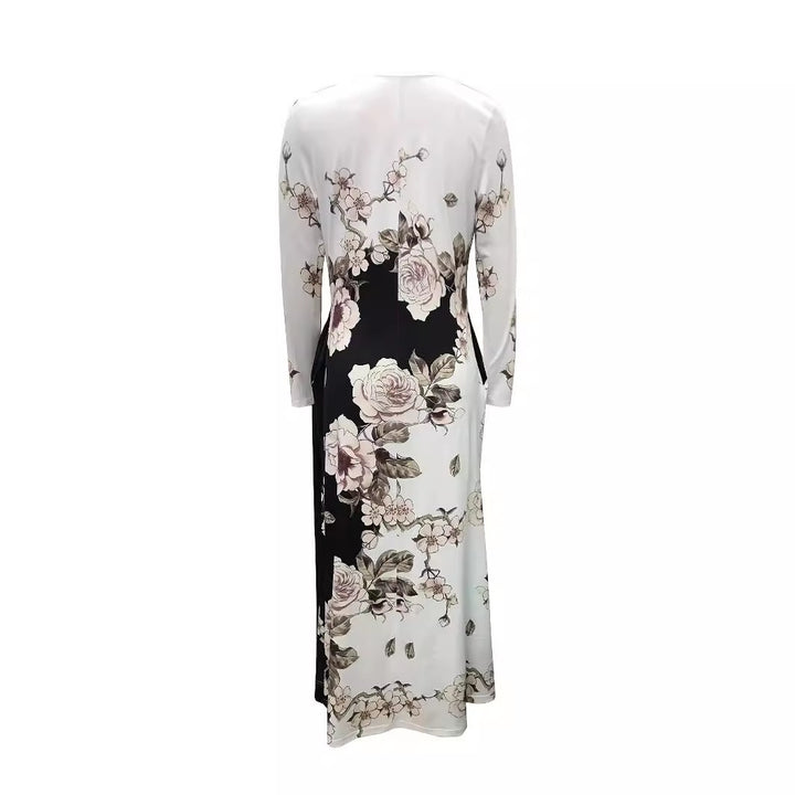 Damen Maxikleid mit floralem Allover-Print, A‑Linie, Langarm und Schlitzdetail Drune
