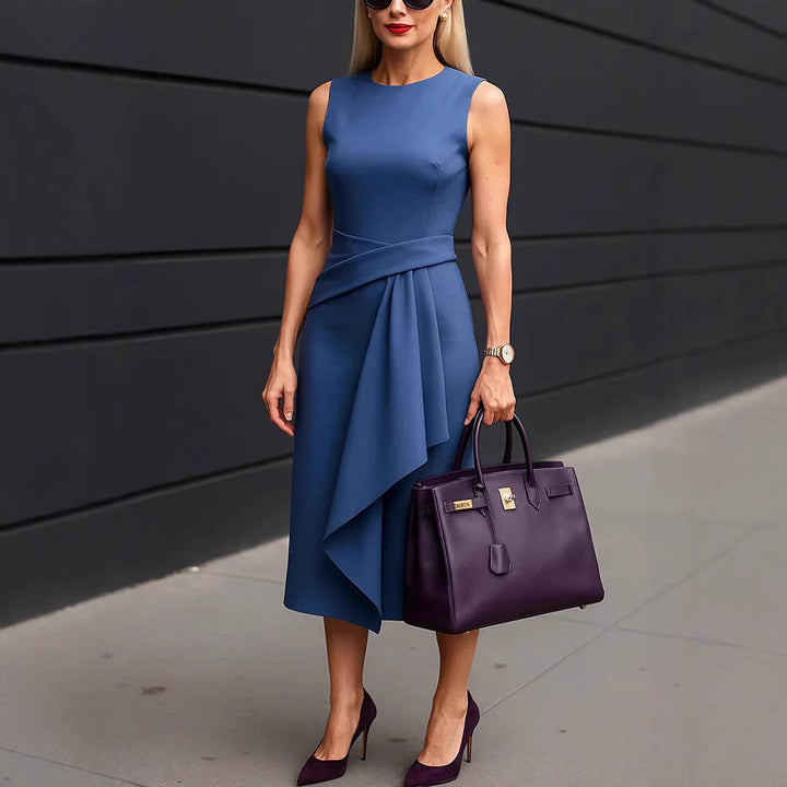 Damen Midi-Kleid mit asymmetrischem Volant und figurbetontem Schnitt Drune